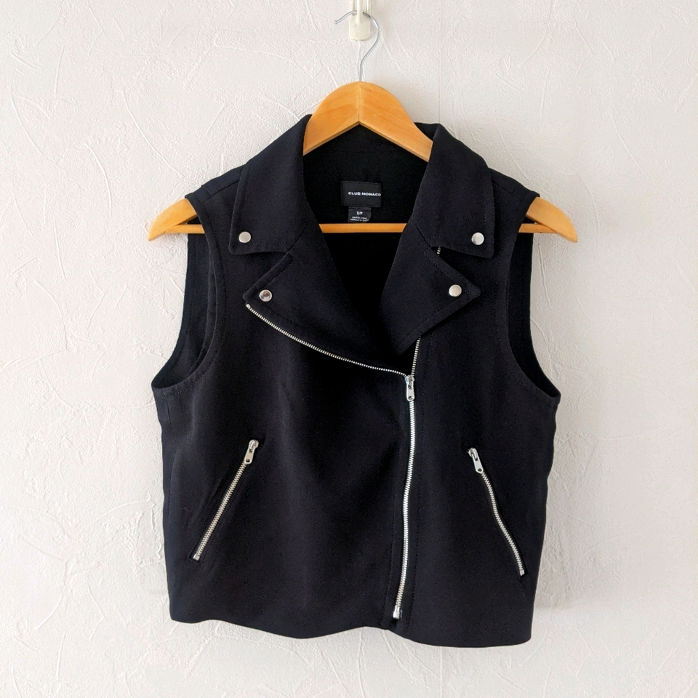 Club monaco black sleeveless Moto biker vest size small